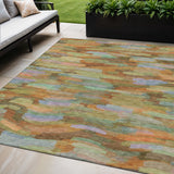 5' X 8' Fern Green And Orange Striped Washable Indoor Outdoor Area Rug