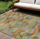 8' X 10' Fern Green And Orange Striped Washable Indoor Outdoor Area Rug