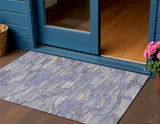 3' X 5' Purple And Ivory Striped Washable Indoor Outdoor Area Rug
