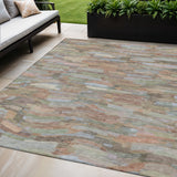 5' X 8' Taupe Copper And Ivory Striped Washable Indoor Outdoor Area Rug