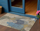 3' X 5' Beige Green Blue And Gold Geometric Washable Indoor Outdoor Area Rug