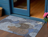 3' X 5' Blue Brown And Ivory Geometric Washable Indoor Outdoor Area Rug