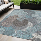 5' X 8' Teal Blue Ivory And Taupe Geometric Washable Indoor Outdoor Area Rug
