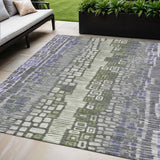 5' X 8' Purple Ivory And Green Geometric Washable Indoor Outdoor Area Rug