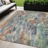 5' X 8' Copper Blue And Wheat Abstract Washable Indoor Outdoor Area Rug