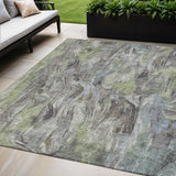 5' X 8' Fern Green And Gray Abstract Washable Indoor Outdoor Area Rug