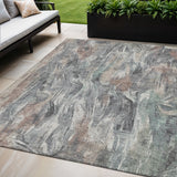 5' X 8' Gray Brown And Ivory Abstract Washable Indoor Outdoor Area Rug