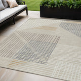5' X 8' Beige And Gray Striped Washable Indoor Outdoor Area Rug