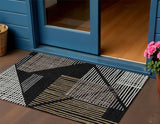 3' X 5' Black And Ivory Striped Washable Indoor Outdoor Area Rug