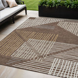 5' X 8' Brown And Ivory Striped Washable Indoor Outdoor Area Rug