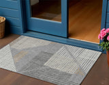 3' X 5' Gray And Ivory Striped Washable Indoor Outdoor Area Rug