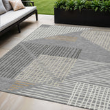 5' X 8' Gray And Ivory Striped Washable Indoor Outdoor Area Rug