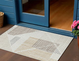 3' X 5' Ivory And Taupe Striped Washable Indoor Outdoor Area Rug