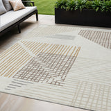 5' X 8' Ivory And Taupe Striped Washable Indoor Outdoor Area Rug