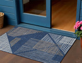 3' X 5' Navy Blue And Ivory Striped Washable Indoor Outdoor Area Rug