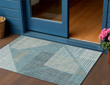 3' X 5' Teal Blue And Ivory Striped Washable Indoor Outdoor Area Rug