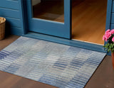 3' X 5' Denim Blue And Ivory Striped Washable Indoor Outdoor Area Rug