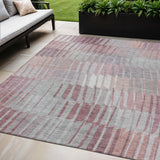 5' X 8' Merlot And Ivory Striped Washable Indoor Outdoor Area Rug