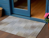 3' X 5' Taupe And Ivory Striped Washable Indoor Outdoor Area Rug