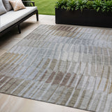 5' X 8' Taupe And Ivory Striped Washable Indoor Outdoor Area Rug