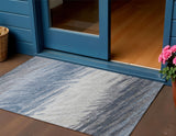 3' X 5' Denim Blue Ivory And Gray Striped Washable Indoor Outdoor Area Rug