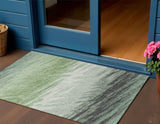 3' X 5' Green Ivory And Charcoal Striped Washable Indoor Outdoor Area Rug