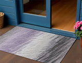3' X 5' Lavender Ivory And Gray Striped Washable Indoor Outdoor Area Rug