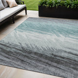 5' X 8' Teal Blue Ivory And Gray Striped Washable Indoor Outdoor Area Rug