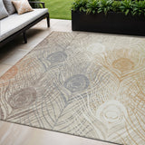5' X 8' Beige Copper And Gray Floral Washable Indoor Outdoor Area Rug