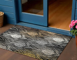 3' X 5' Black Gold And Gray Floral Washable Indoor Outdoor Area Rug