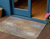 3' X 5' Brown Blue And Gold Floral Washable Indoor Outdoor Area Rug