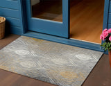 3' X 5' Gray Ivory And Gold Floral Washable Indoor Outdoor Area Rug