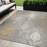 5' X 8' Gray Ivory And Gold Floral Washable Indoor Outdoor Area Rug