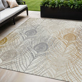 5' X 8' Ivory Brown And Gray Floral Washable Indoor Outdoor Area Rug