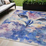 5' X 8' Blue Ivory And Mauve Owl Washable Indoor Outdoor Area Rug