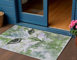 3' X 5' Green Ivory And Gray Owl Washable Indoor Outdoor Area Rug