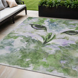 5' X 8' Green Ivory And Gray Owl Washable Indoor Outdoor Area Rug