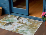 3' X 5' Brown Ivory And Green Owl Washable Indoor Outdoor Area Rug