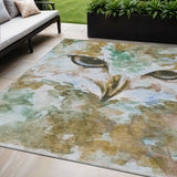 5' X 8' Brown Ivory And Green Owl Washable Indoor Outdoor Area Rug