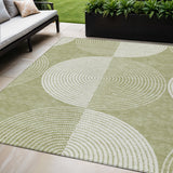 5' X 8' Artichoke Green And Ivory Geometric Washable Indoor Outdoor Area Rug