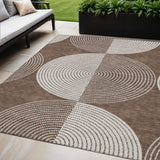 5' X 8' Beige And Taupe Geometric Washable Indoor Outdoor Area Rug