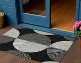 3' X 5' Black And Ivory Geometric Washable Indoor Outdoor Area Rug