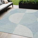 5' X 8' Denim Blue And Ivory Geometric Washable Indoor Outdoor Area Rug