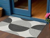 3' X 5' Ivory And Black Geometric Washable Indoor Outdoor Area Rug