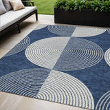 5' X 8' Navy Blue And Ivory Geometric Washable Indoor Outdoor Area Rug