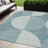 5' X 8' Teal Blue And Ivory Geometric Washable Indoor Outdoor Area Rug