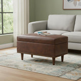 26" Chestnut And Walnut Faux Leather Ottoman With Storage
