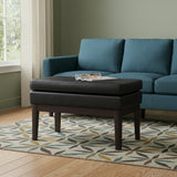26" Black And Walnut Faux Leather Ottoman