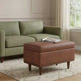 26" Brown And Walnut Faux Leather Ottoman With Storage