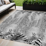 5' X 8' Gray And Black Animal Print Washable Indoor Outdoor Area Rug